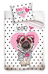 Sengetøj til børn med Hund "Kisses", 140×200cm, 70×90 cm, 100% Bomuld, Oeko-Tex