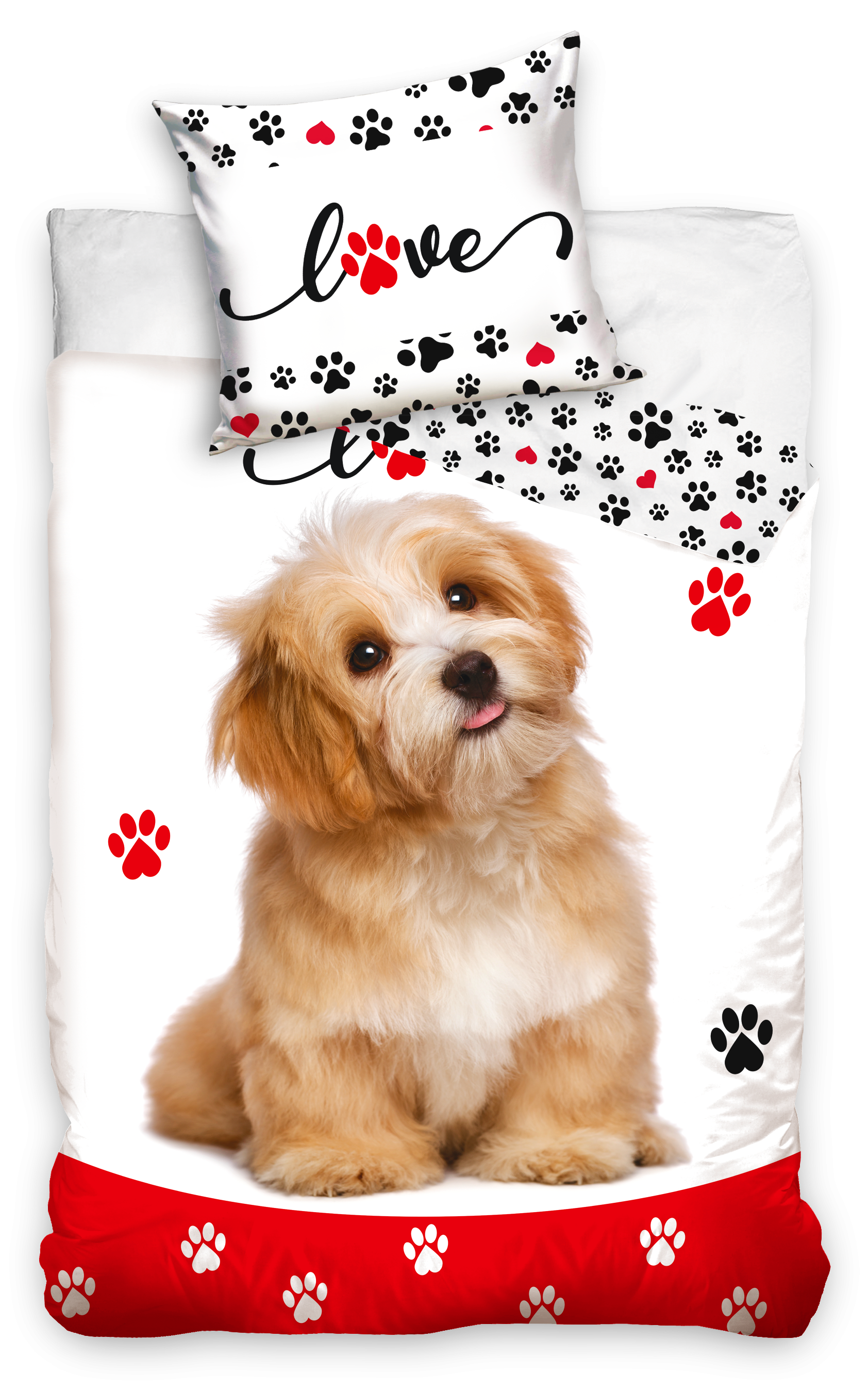 Sengetøj til børn med Hund "LOVE" Design, 140×200cm, 70×90 cm, 100% Bomuld, Oeko-Tex
