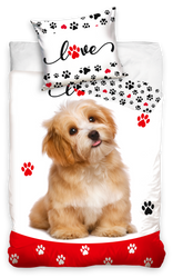 Sengetøj til børn med Hund "LOVE" Design, 140×200cm, 70×90 cm, 100% Bomuld, Oeko-Tex