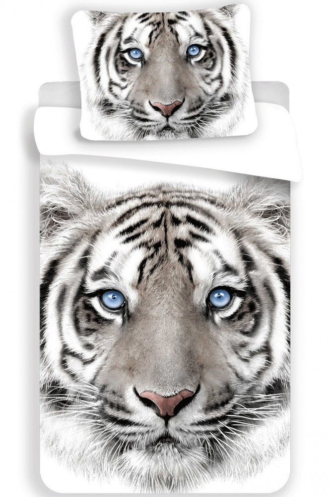 Sengetøj til børn med "Sweet Home" Hvid Tiger, 140×200cm, 70×90 cm, 100% Bomuld, Oeko-Tex Hovedbillede
