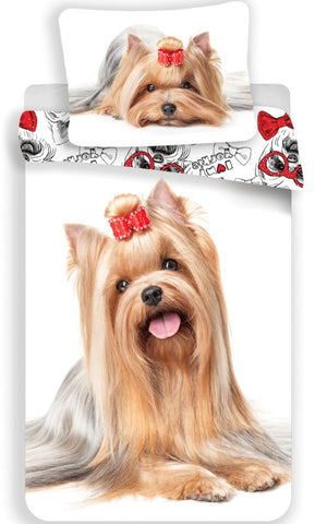 Sengetøj til børn med "Sweet Home" Yorkshire terrier, 140×200cm, 70×90 cm, 100% Bomuld, Oeko-Tex