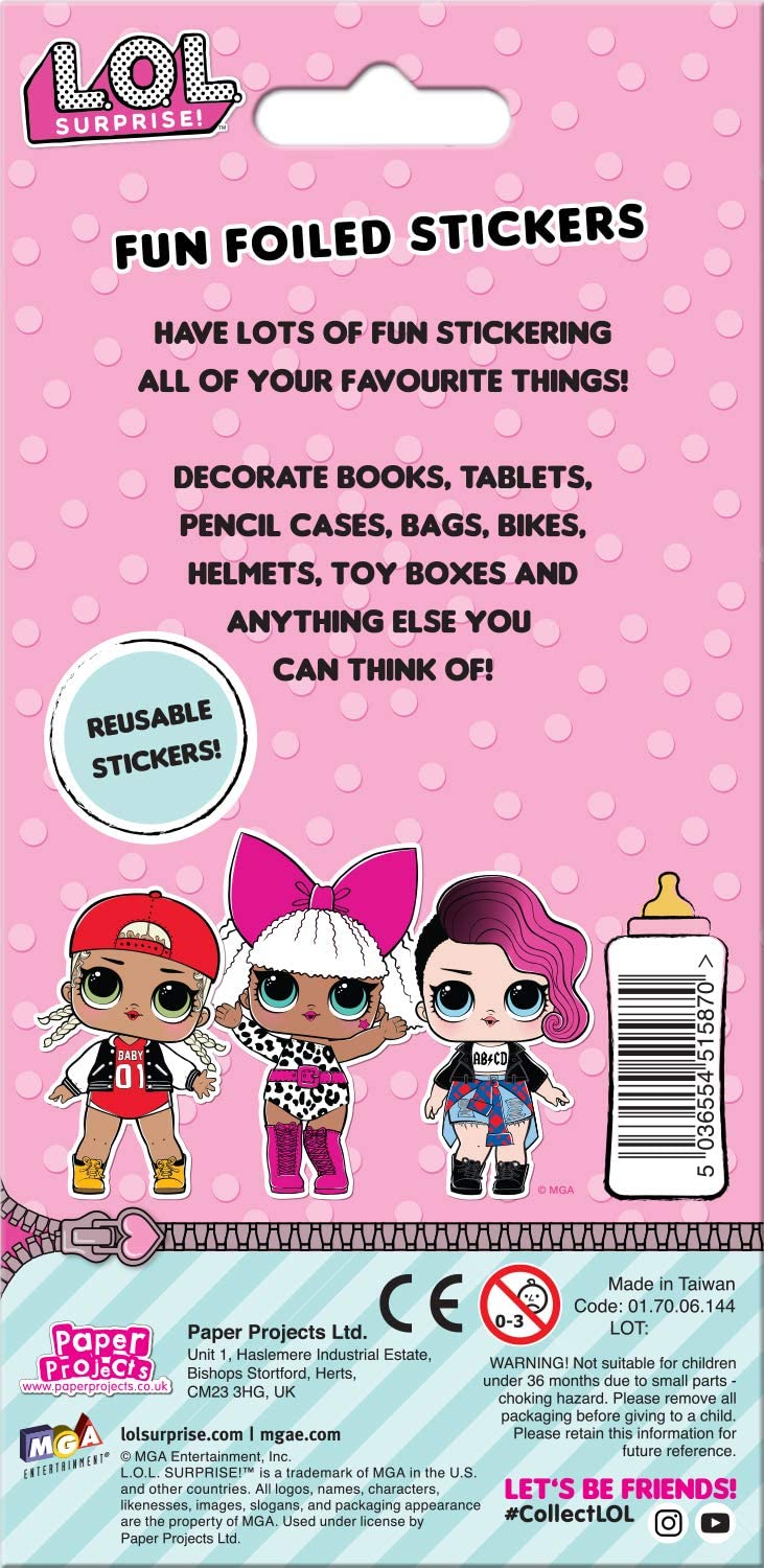 L.O.L Surprise Glitrende Klistermærker Fun Foiled Stickers, 19,5cm x 9,5cm