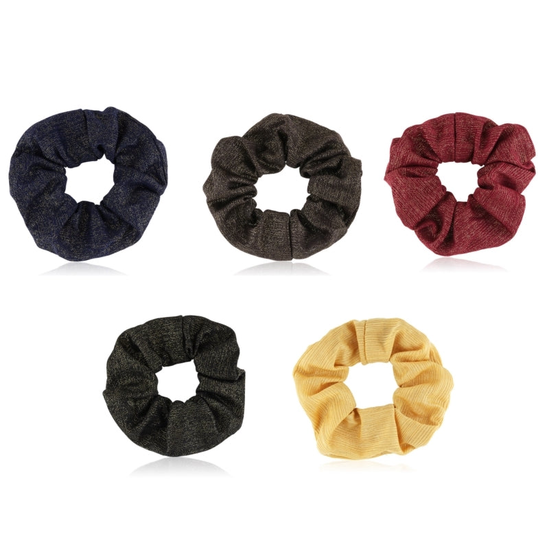 Elastiske scrunchies i tekstil med gylden tråd (OG875) Hovedbillede